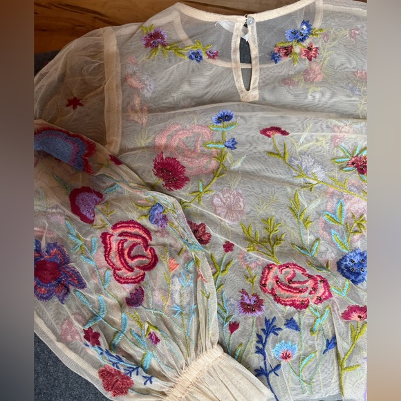 Anthropologie Layla Floral Embroidered Sheer Mesh Top - Picture 4 of 8